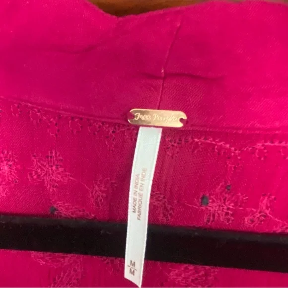 Free People Magenta Combo Embroidered V-Neck 3/4 Sleeve Maxi Dress Medium M - Picture 6 of 6